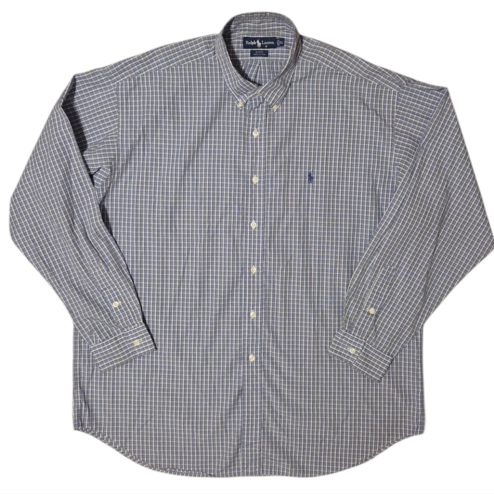 Ralph Lauren Blake 100% Cotton Vintage Hong Kong Plaid Blue Men's XL Button Down